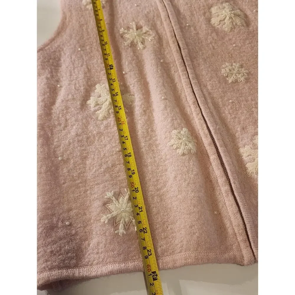 Vintage Mandal Bay 100% Wool Snowflake Sweater, Large, Pink